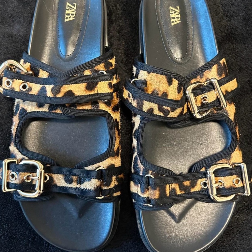 Zara Animal Print Buckle Sandals